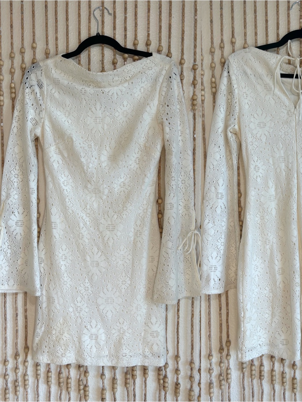 Selfie Leslie Ivory White Lace Cowl Neck Bell Sleeve Boho Western Party Dress S